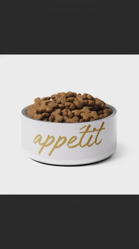 Luxury Stainless Steel Dog Bowl, Modern Ivory Whisper, Appetite,18 oz and 32 oz.