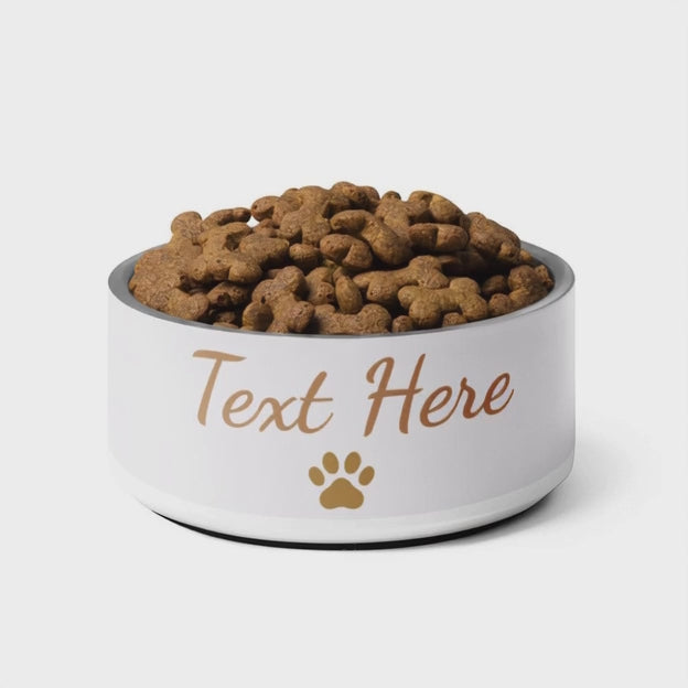 Personalized Dog Bowl Pets Name, Ivory Whisper & Gold and Paw,18 oz and 32 oz.