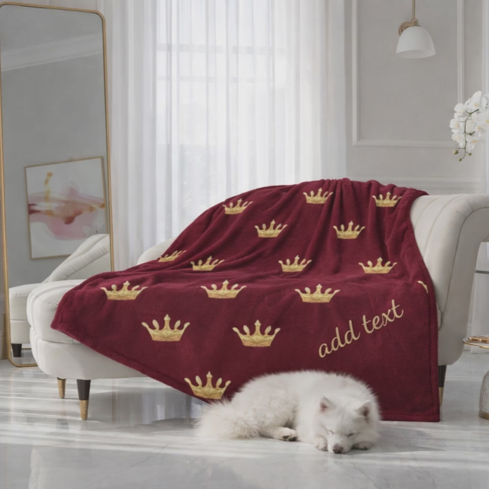 Personalized Pet Blanket 50” X 60” – Burgundy, Crown Design