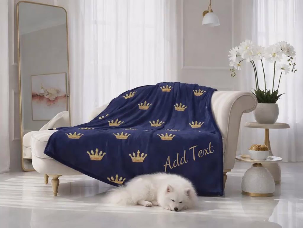 Personalized Pet Blanket – Deep Navy, Crown, 30” X 40”