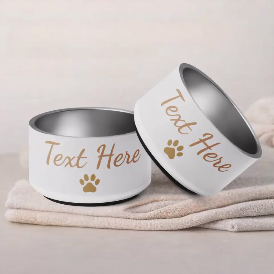 Personalized Luxury Dog Bowl Ivory Whisper with Paw Print Set 18 oz.
