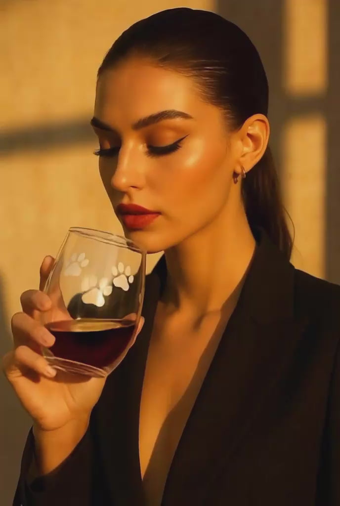 Modern Paw Print Stemless Wine Glass