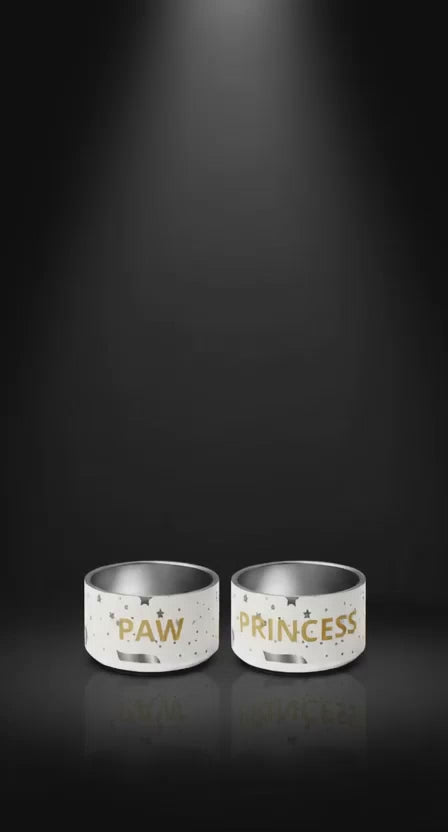 Stainless Steel Dog Bowl, Modern Pattern, “PRINCESS”, Gold, 18 and 32 oz.