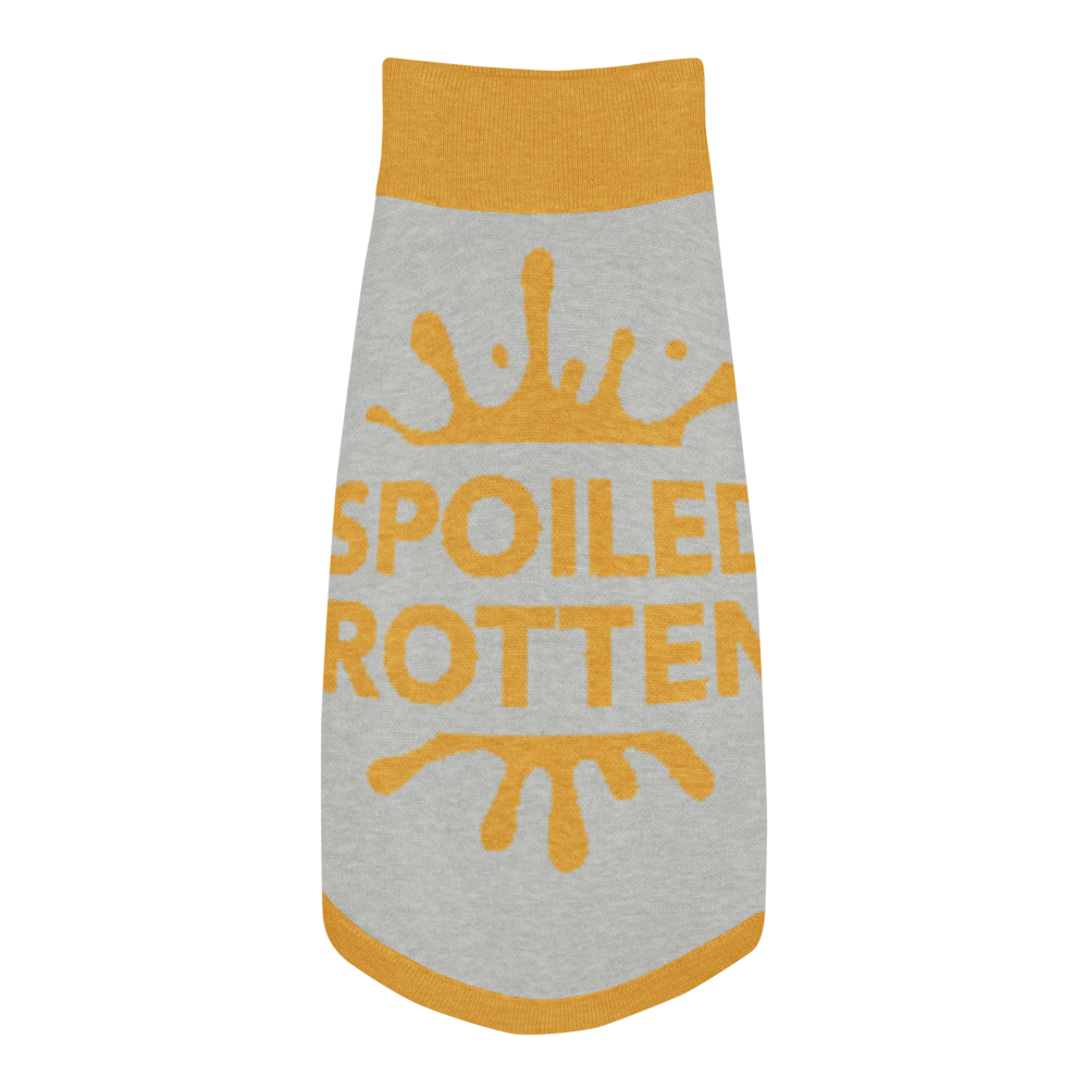 Personalized Dog sweater, Gray and Gold, Splashes with “SPOILED ROTTEN”, S & M