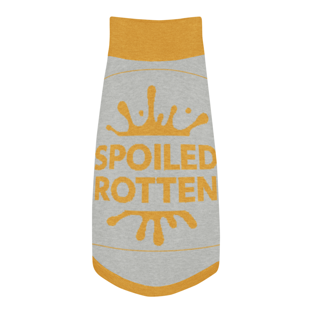 Personalized Dog sweater, Gray and Gold, Splashes with “SPOILED ROTTEN”, S, M