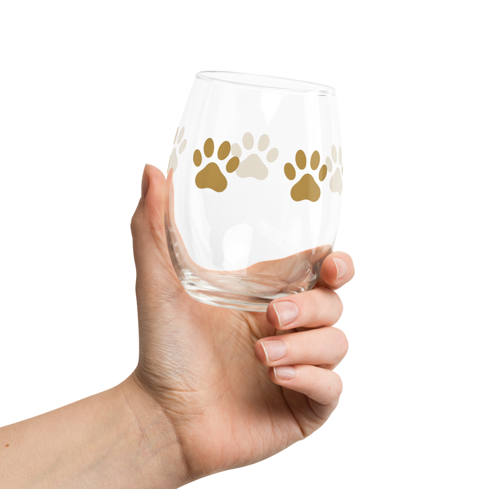 Modern Paw Print Stemless Wine Glass 15 oz