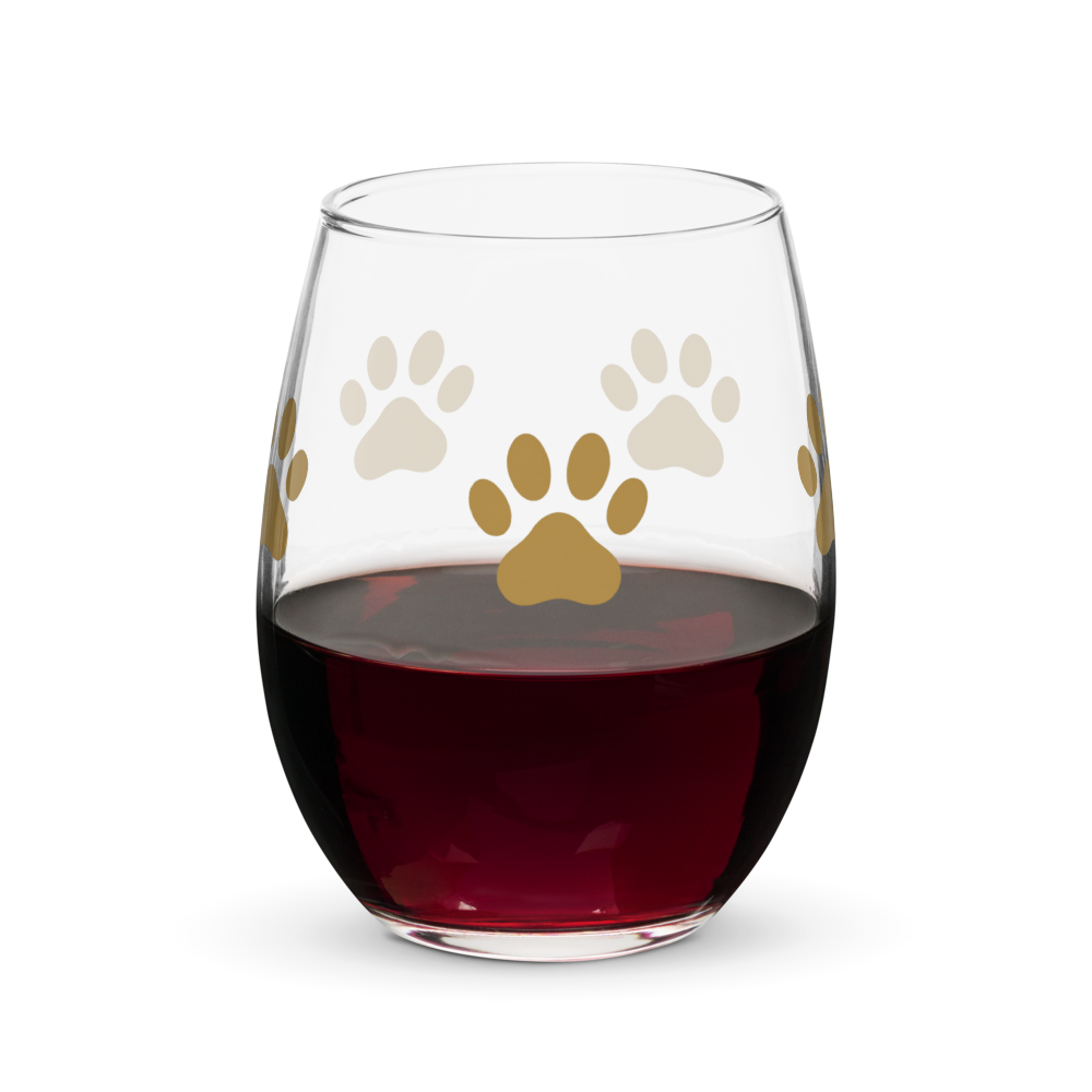 Modern Paw Print Stemless Wine Glass 15 oz