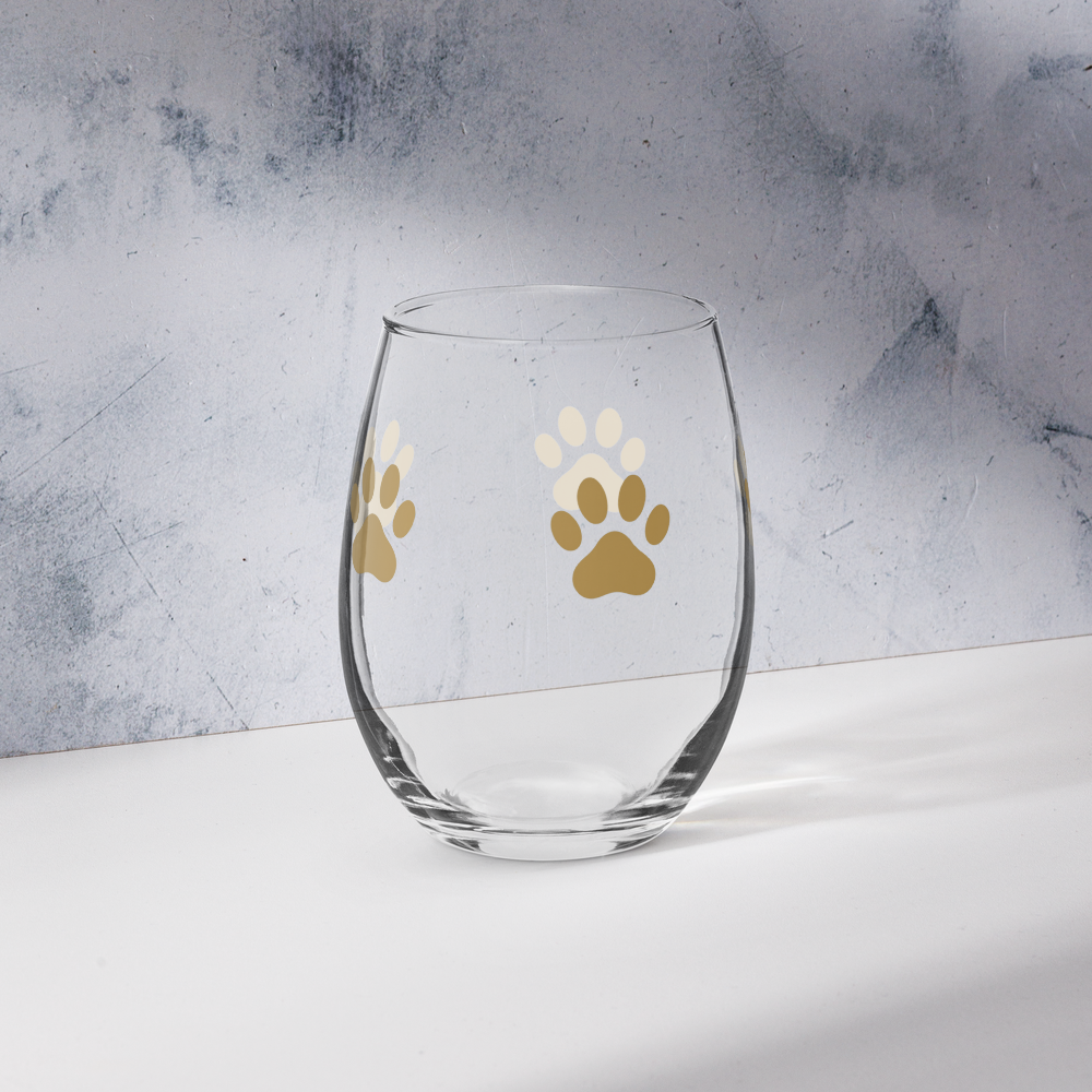 Modern Paw Print Stemless Wine Glass 15 oz