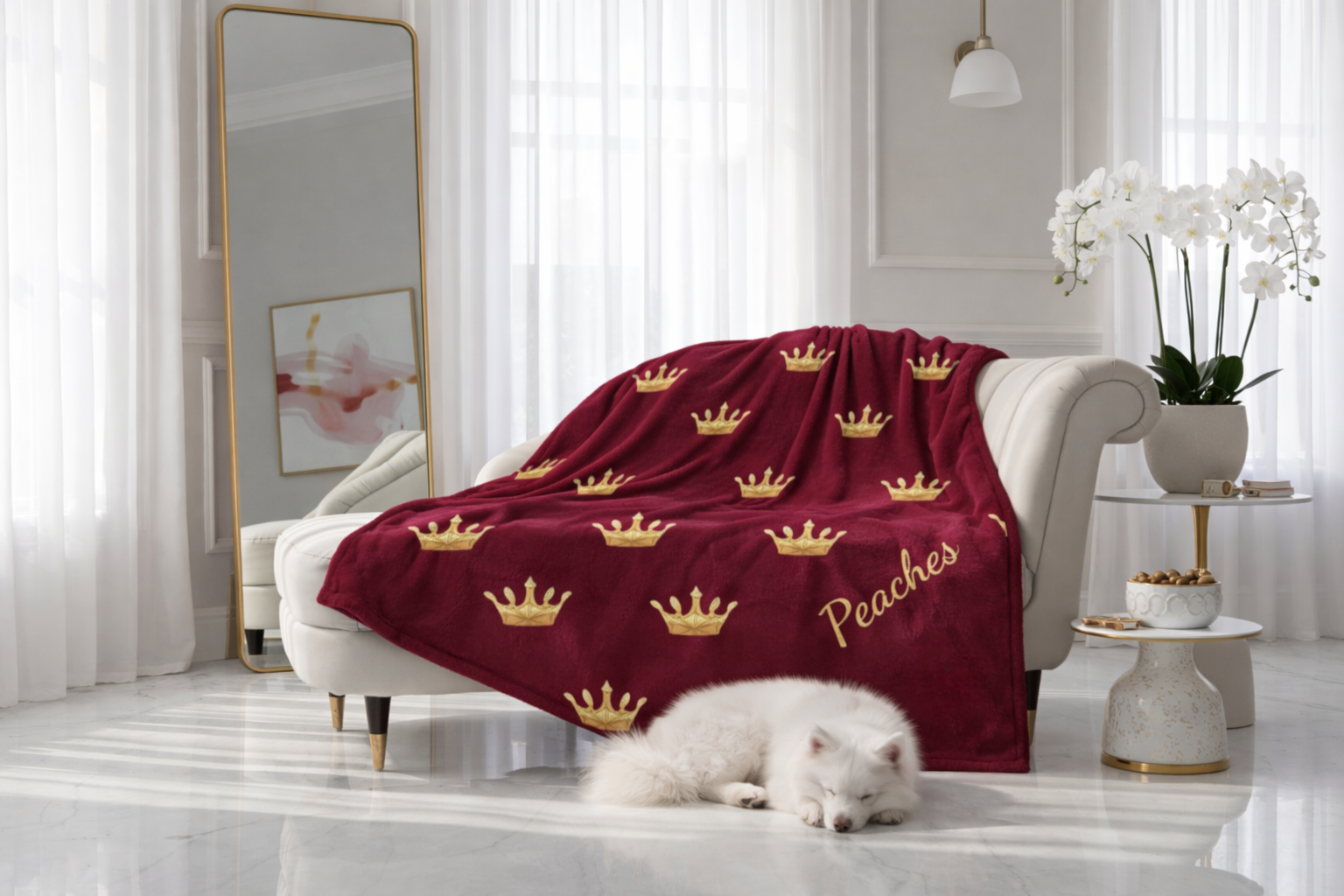 Personalized Pet Throw Blanket – Burgundy, Crown Design